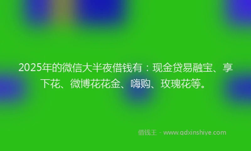 2025年的微信大半夜借钱有：现金贷易融宝、享下花、微博花花金、嗨购、玫瑰花等。