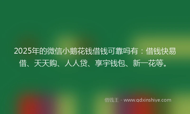 2025年的微信小鹅花钱借钱可靠吗有：借钱快易借、天天购、人人贷、享宇钱包、新一花等。