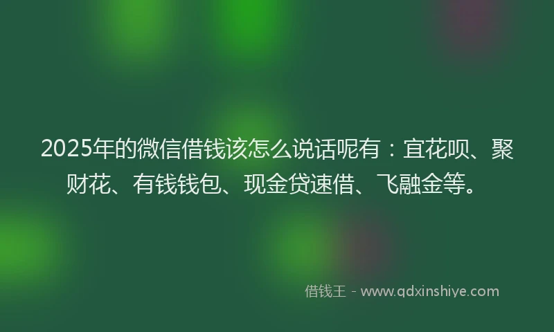 2025年的微信借钱该怎么说话呢有：宜花呗、聚财花、有钱钱包、现金贷速借、飞融金等。
