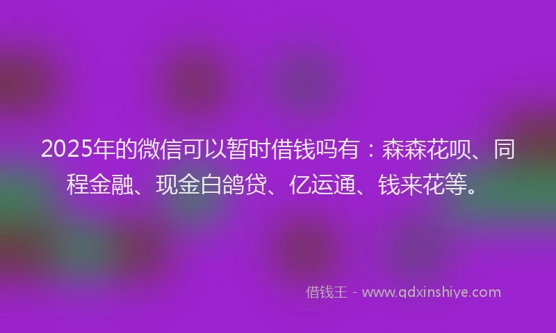 2025年的微信可以暂时借钱吗有：森森花呗、同程金融、现金白鸽贷、亿运通、钱来花等。