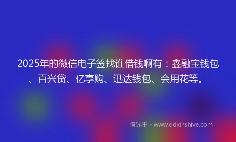 2025年的微信电子签找谁借钱啊有：鑫融宝钱包、百兴贷、亿享购、迅达钱包、会用花等。