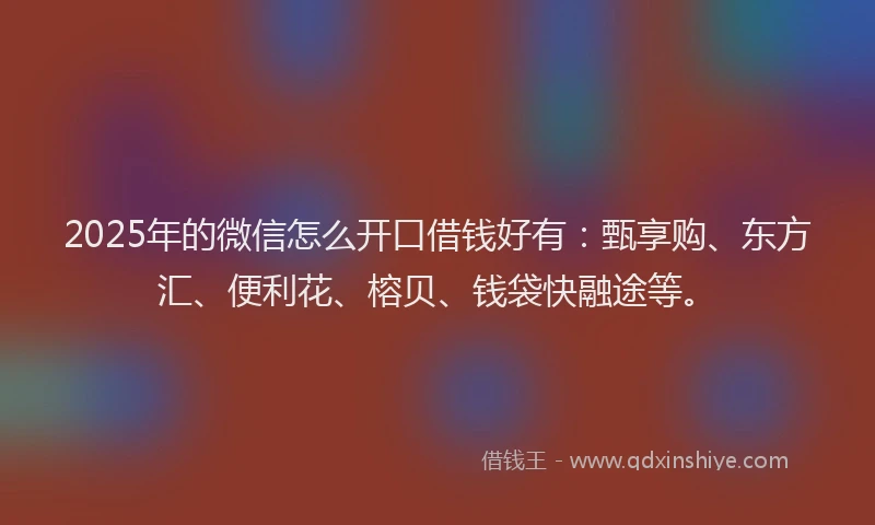 2025年的微信怎么开口借钱好有：甄享购、东方汇、便利花、榕贝、钱袋快融途等。