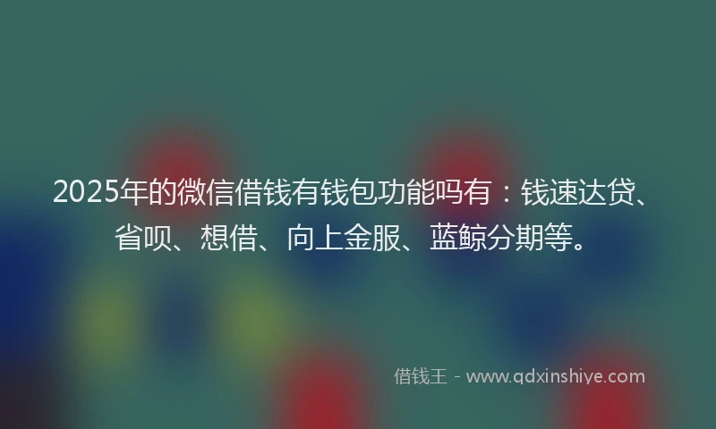 2025年的微信借钱有钱包功能吗有：钱速达贷、省呗、想借、向上金服、蓝鲸分期等。