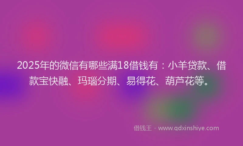 2025年的微信有哪些满18借钱有：小羊贷款、借款宝快融、玛瑙分期、易得花、葫芦花等。