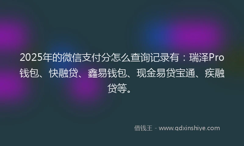2025年的微信支付分怎么查询记录有：瑞泽Pro钱包、快融贷、鑫易钱包、现金易贷宝通、疾融贷等。