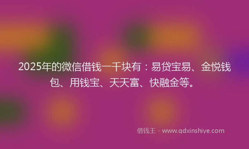 2025年的微信借钱一千块有：易贷宝易、金悦钱包、用钱宝、天天富、快融金等。