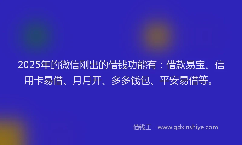 2025年的微信刚出的借钱功能有：借款易宝、信用卡易借、月月开、多多钱包、平安易借等。