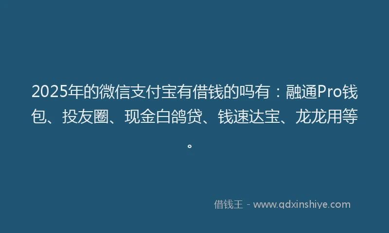 2025年的微信支付宝有借钱的吗有：融通Pro钱包、投友圈、现金白鸽贷、钱速达宝、龙龙用等。