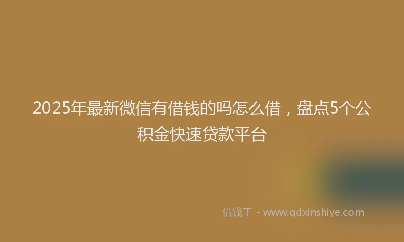 2025年最新微信有借钱的吗怎么借，盘点5个公积金快速贷款平台