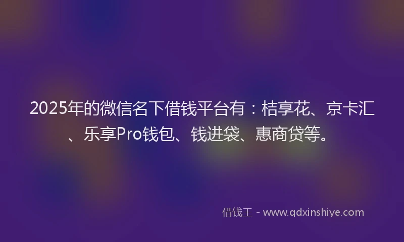 2025年的微信名下借钱平台有：桔享花、京卡汇、乐享Pro钱包、钱进袋、惠商贷等。