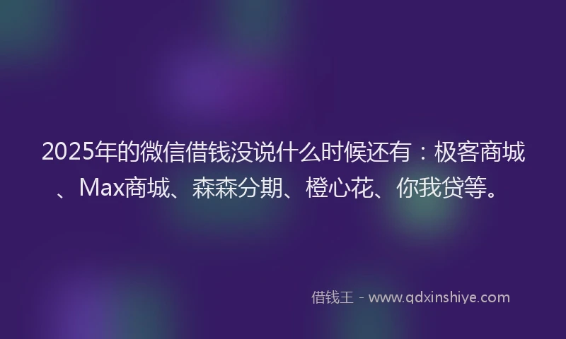 2025年的微信借钱没说什么时候还有：极客商城、Max商城、森森分期、橙心花、你我贷等。