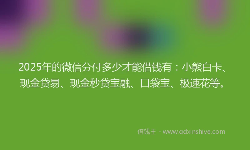 2025年的微信分付多少才能借钱有：小熊白卡、现金贷易、现金秒贷宝融、口袋宝、极速花等。