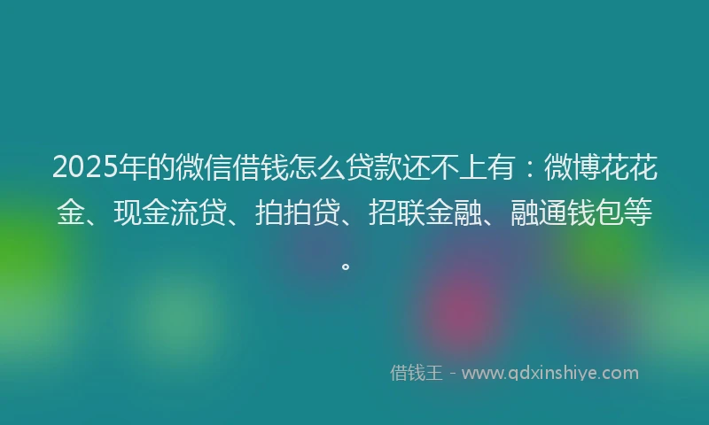 2025年的微信借钱怎么贷款还不上有：微博花花金、现金流贷、拍拍贷、招联金融、融通钱包等。