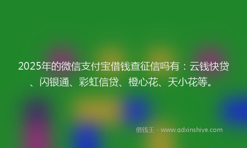2025年的微信支付宝借钱查征信吗有：云钱快贷、闪银通、彩虹信贷、橙心花、天小花等。