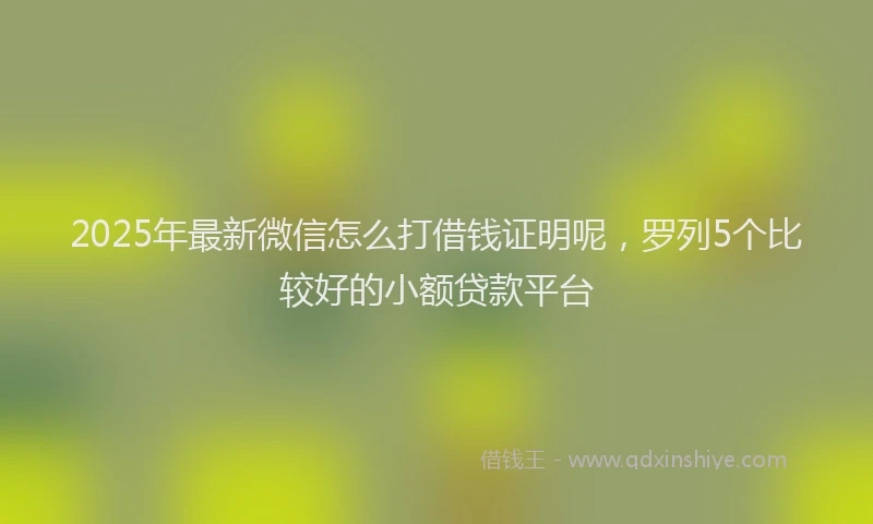 2025年最新微信怎么打借钱证明呢，罗列5个比较好的小额贷款平台