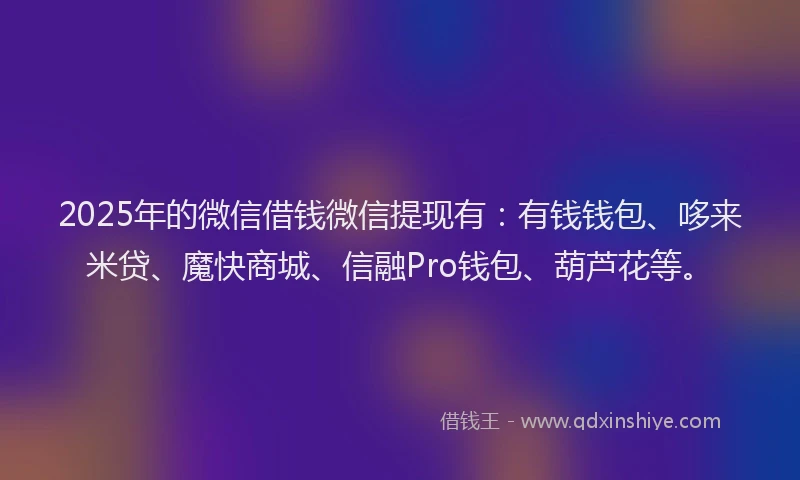 2025年的微信借钱微信提现有：有钱钱包、哆来米贷、魔快商城、信融Pro钱包、葫芦花等。