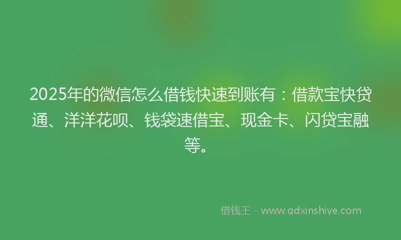 2025年的微信怎么借钱快速到账有：借款宝快贷通、洋洋花呗、钱袋速借宝、现金卡、闪贷宝融等。