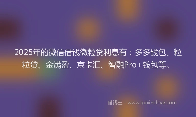 2025年的微信借钱微粒贷利息有：多多钱包、粒粒贷、金满盈、京卡汇、智融Pro+钱包等。