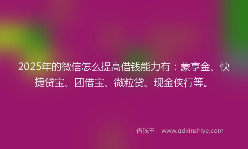 2025年的微信怎么提高借钱能力有：蒙享金、快捷贷宝、团借宝、微粒贷、现金侠行等。