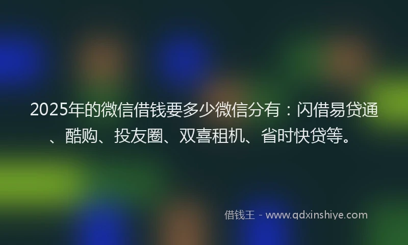2025年的微信借钱要多少微信分有：闪借易贷通、酷购、投友圈、双喜租机、省时快贷等。