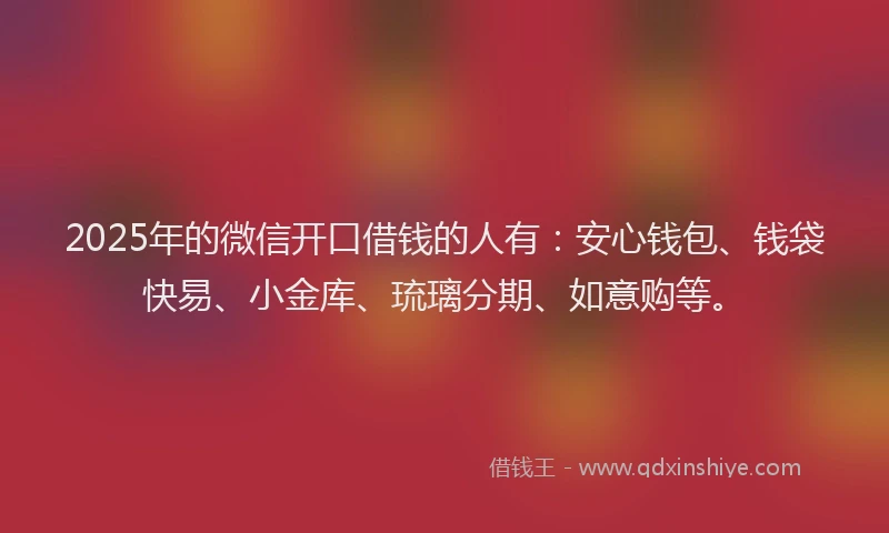 2025年的微信开口借钱的人有：安心钱包、钱袋快易、小金库、琉璃分期、如意购等。