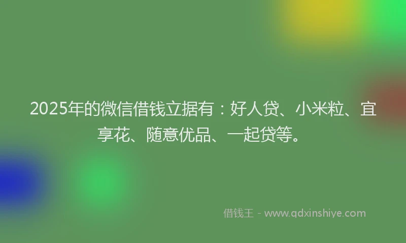 2025年的微信借钱立据有：好人贷、小米粒、宜享花、随意优品、一起贷等。