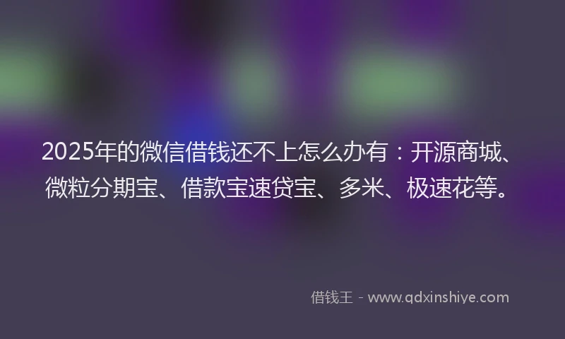 2025年的微信借钱还不上怎么办有：开源商城、微粒分期宝、借款宝速贷宝、多米、极速花等。