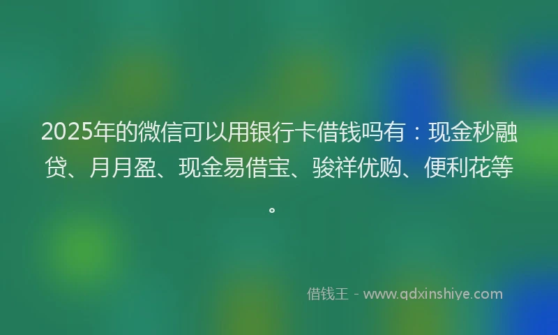 2025年的微信可以用银行卡借钱吗有：现金秒融贷、月月盈、现金易借宝、骏祥优购、便利花等。