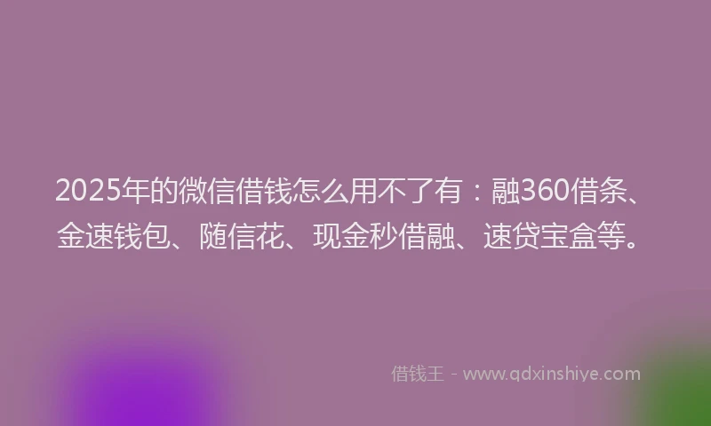 2025年的微信借钱怎么用不了有：融360借条、金速钱包、随信花、现金秒借融、速贷宝盒等。