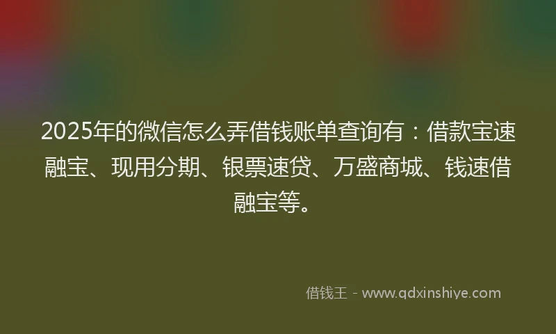2025年的微信怎么弄借钱账单查询有：借款宝速融宝、现用分期、银票速贷、万盛商城、钱速借融宝等。