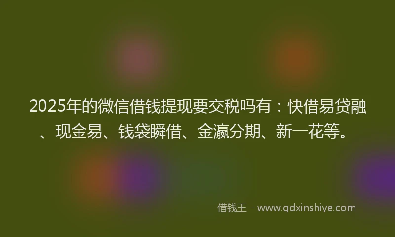 2025年的微信借钱提现要交税吗有：快借易贷融、现金易、钱袋瞬借、金瀛分期、新一花等。