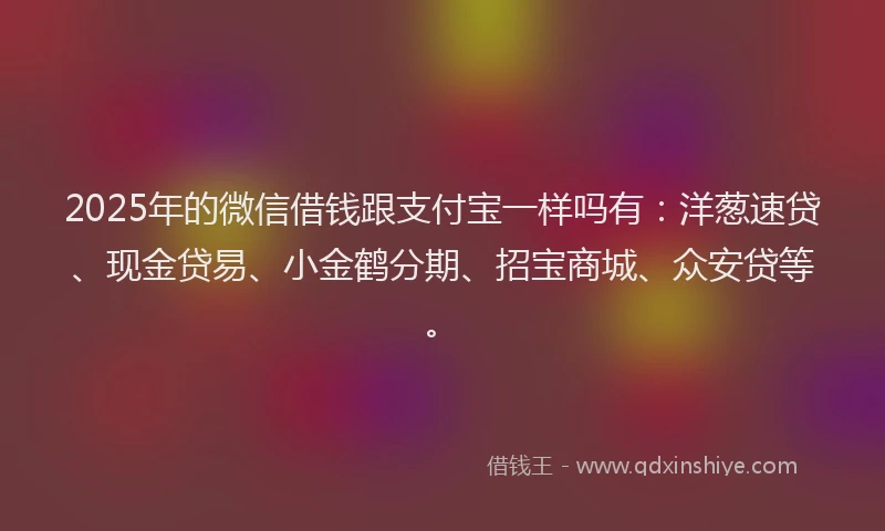 2025年的微信借钱跟支付宝一样吗有：洋葱速贷、现金贷易、小金鹤分期、招宝商城、众安贷等。