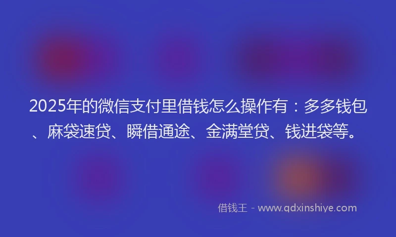 2025年的微信支付里借钱怎么操作有：多多钱包、麻袋速贷、瞬借通途、金满堂贷、钱进袋等。
