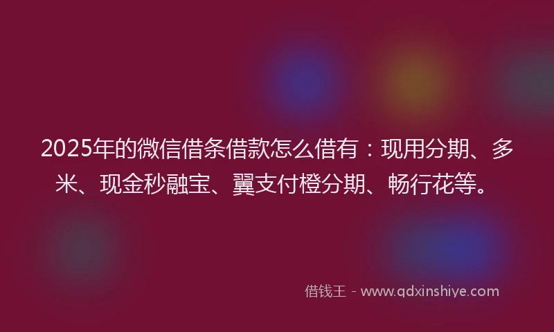 2025年的微信借条借款怎么借有：现用分期、多米、现金秒融宝、翼支付橙分期、畅行花等。
