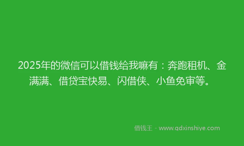 2025年的微信可以借钱给我嘛有：奔跑租机、金满满、借贷宝快易、闪借侠、小鱼免审等。
