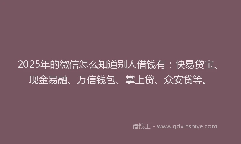 2025年的微信怎么知道别人借钱有：快易贷宝、现金易融、万信钱包、掌上贷、众安贷等。