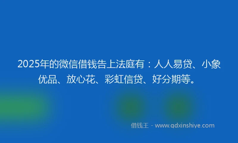 2025年的微信借钱告上法庭有：人人易贷、小象优品、放心花、彩虹信贷、好分期等。