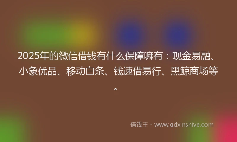 2025年的微信借钱有什么保障嘛有：现金易融、小象优品、移动白条、钱速借易行、黑鲸商场等。