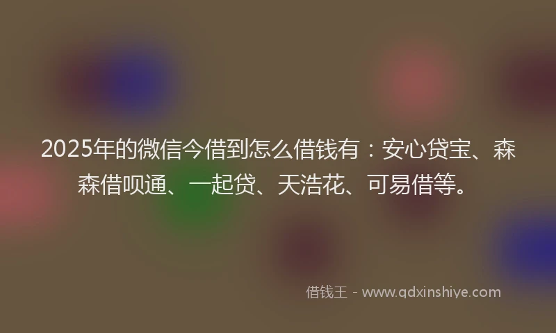 2025年的微信今借到怎么借钱有：安心贷宝、森森借呗通、一起贷、天浩花、可易借等。
