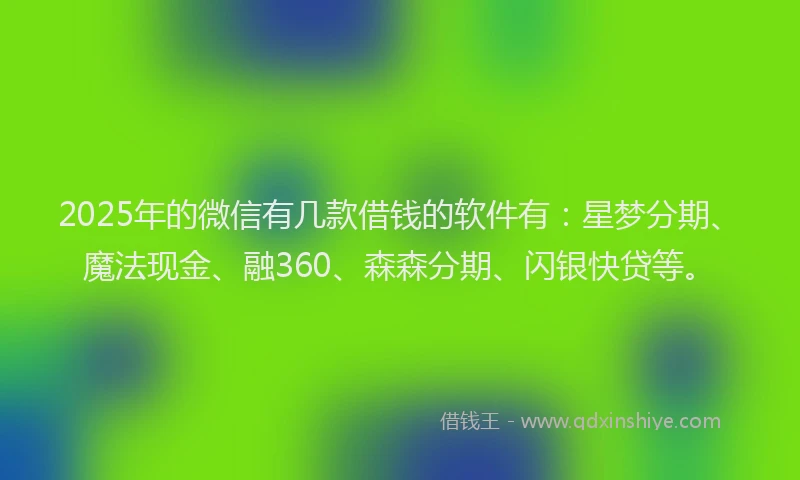 2025年的微信有几款借钱的软件有：星梦分期、魔法现金、融360、森森分期、闪银快贷等。
