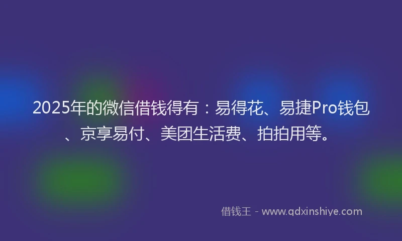 2025年的微信借钱得有：易得花、易捷Pro钱包、京享易付、美团生活费、拍拍用等。