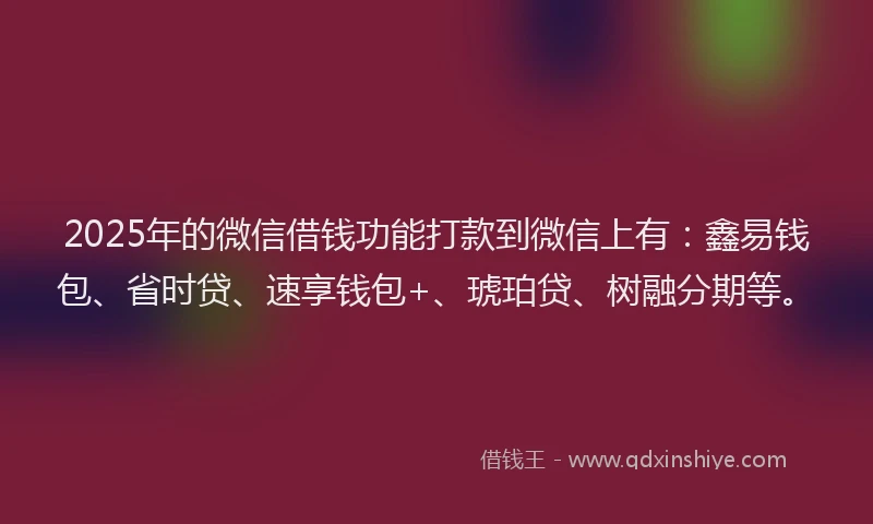 2025年的微信借钱功能打款到微信上有：鑫易钱包、省时贷、速享钱包+、琥珀贷、树融分期等。