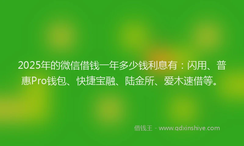 2025年的微信借钱一年多少钱利息有：闪用、普惠Pro钱包、快捷宝融、陆金所、爱木速借等。