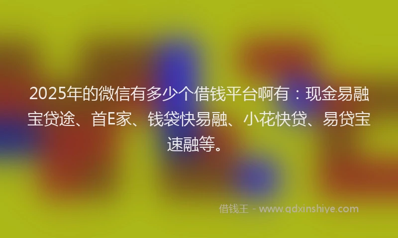 2025年的微信有多少个借钱平台啊有：现金易融宝贷途、首E家、钱袋快易融、小花快贷、易贷宝速融等。