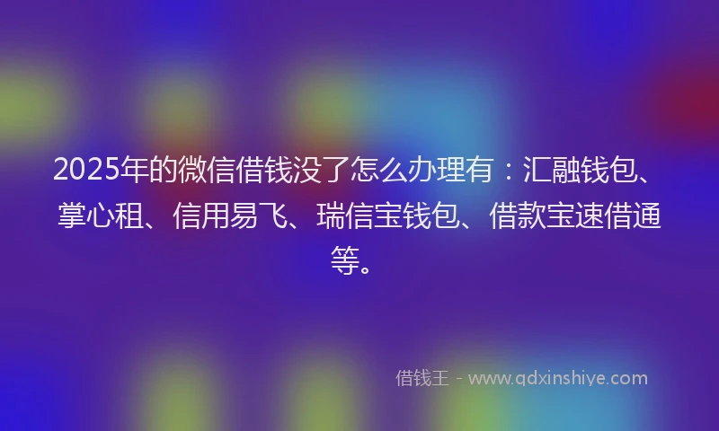 2025年的微信借钱没了怎么办理有：汇融钱包、掌心租、信用易飞、瑞信宝钱包、借款宝速借通等。