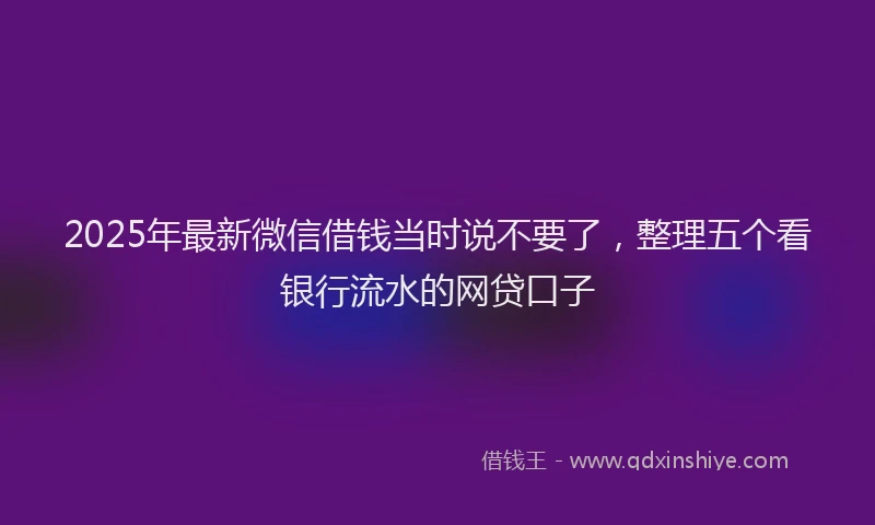 2025年最新微信借钱当时说不要了，整理五个看银行流水的网贷口子