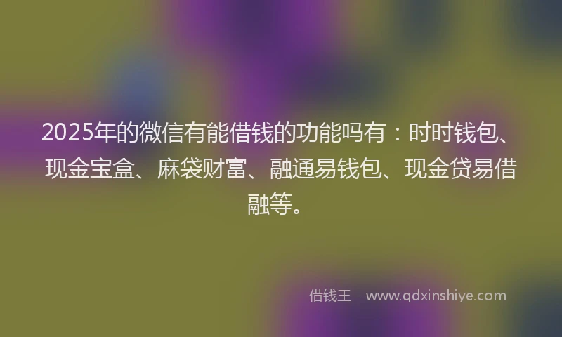 2025年的微信有能借钱的功能吗有：时时钱包、现金宝盒、麻袋财富、融通易钱包、现金贷易借融等。