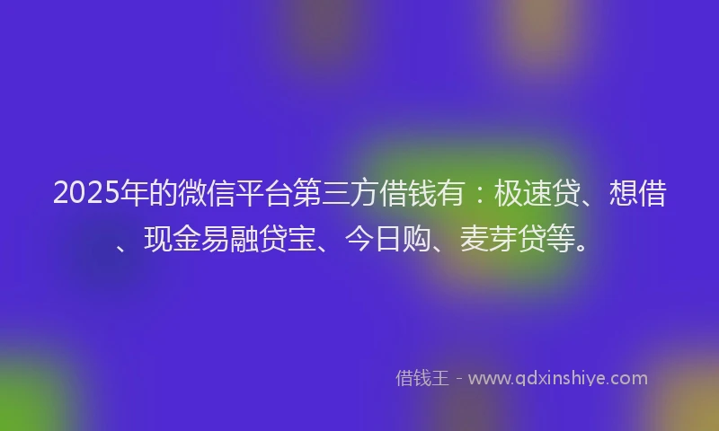 2025年的微信平台第三方借钱有：极速贷、想借、现金易融贷宝、今日购、麦芽贷等。