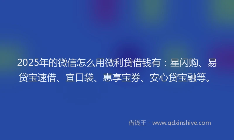 2025年的微信怎么用微利贷借钱有：星闪购、易贷宝速借、宜口袋、惠享宝券、安心贷宝融等。
