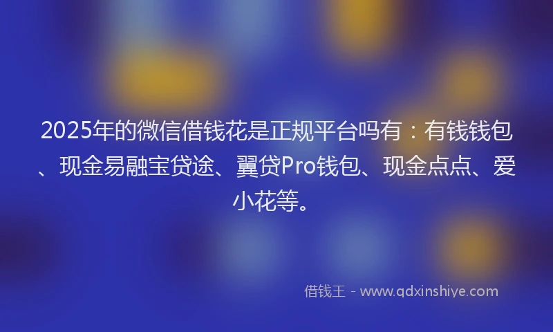 2025年的微信借钱花是正规平台吗有：有钱钱包、现金易融宝贷途、翼贷Pro钱包、现金点点、爱小花等。